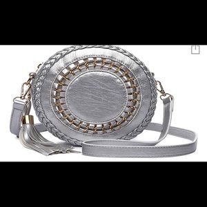 Vegan leather whip stitch silver bag